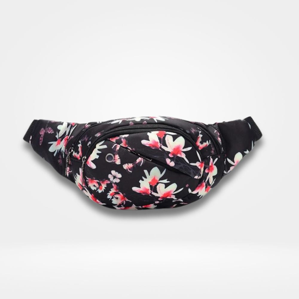 Sac banane femme fleuri noir