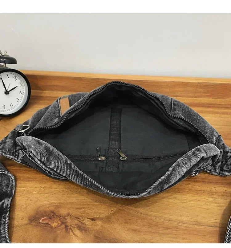 sac banane XXL en denim noir