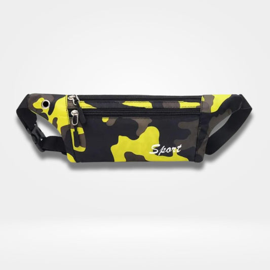Sac banane camouflage jaune tendance, pratique pour le sport, la randonnée et les voyages – sac de taille compact et fonctionnel.