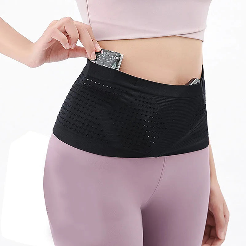 Ceinture de sport noire femme avec poche discrète et tissu respirant — sac banane jogging idéal pour courir, fitness et voyage