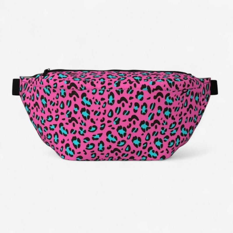 Sac banane léopard rose et turquoise — sac banane imprimé animal coloré tendance pour femme et adolescent