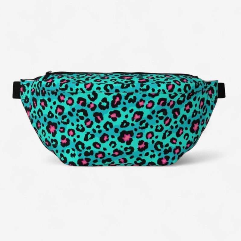 Sac banane léopard vert turquoise et rose — sac banane imprimé animal tendance pour homme et femme